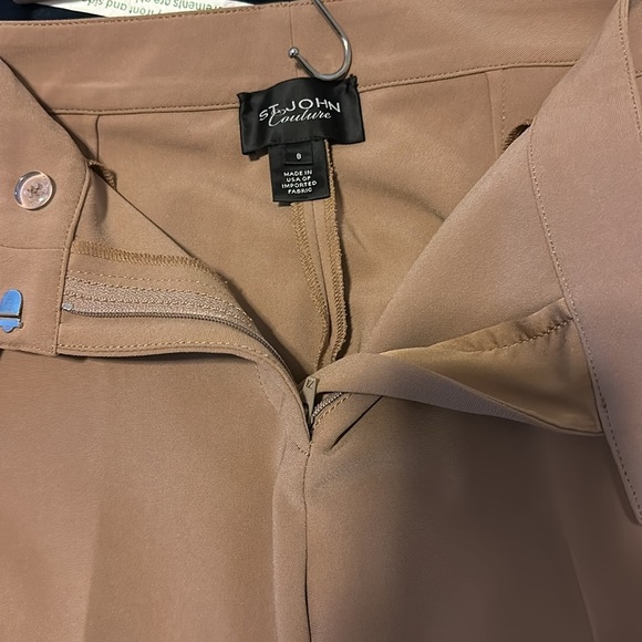 ST. JOHN COUTURE Tan Cropped Cuffed Pants Flat Front Pockets Neutral Sz8 - Picture 5 of 5